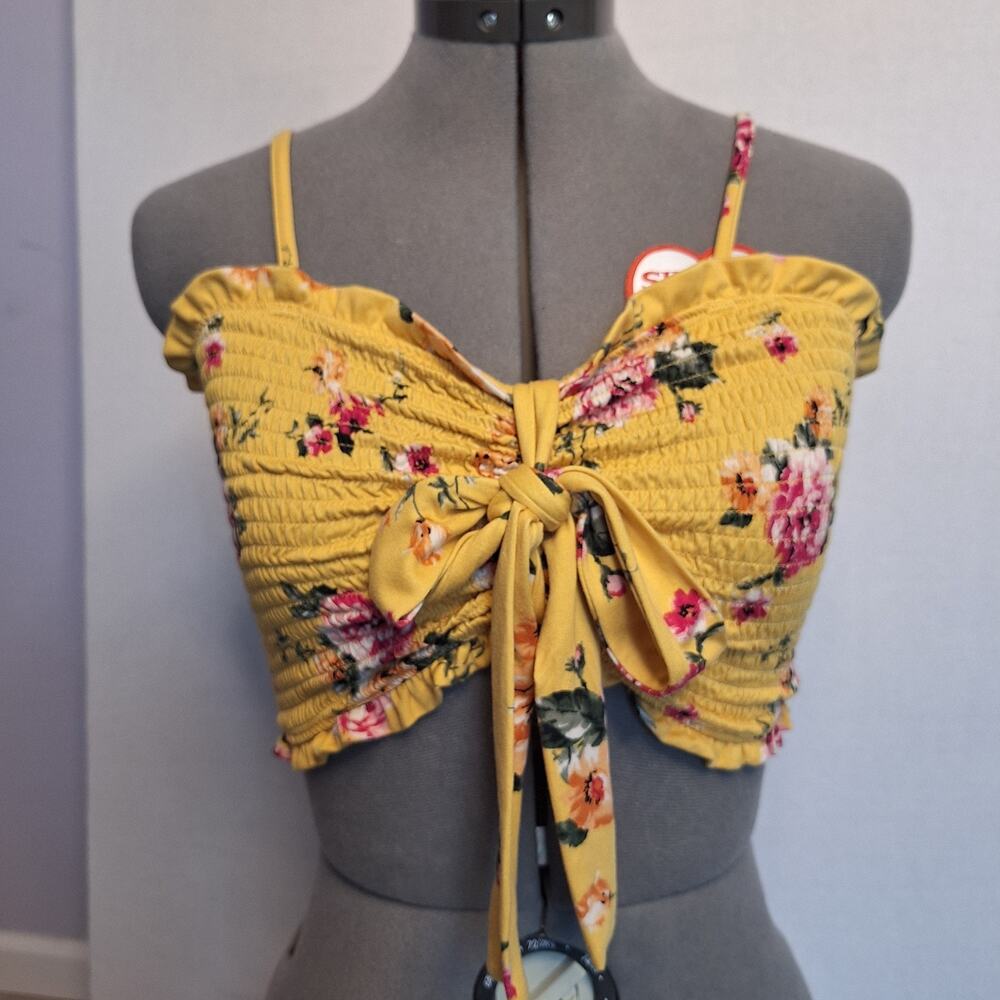 Halter Top Sz M Yellow Floral Bow Coquette Cottagecore Fairy Fem No Boundaries